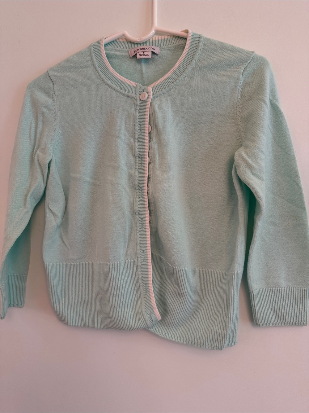 Liz Claiborne Mint Green Cardigan with White Trim